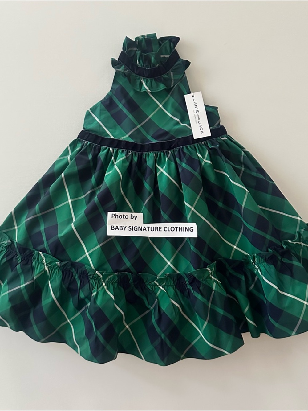 Janie and Jack 2T Toddler Girl Green Navy Plaid Ruffle Dress Holiday Christmas